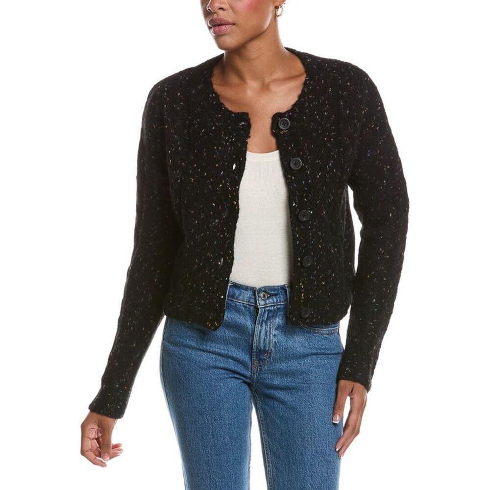 Autumn Cashmere Womens  Confetti Cable Boxy Wool & Alpaca-Blend Cardigan, White